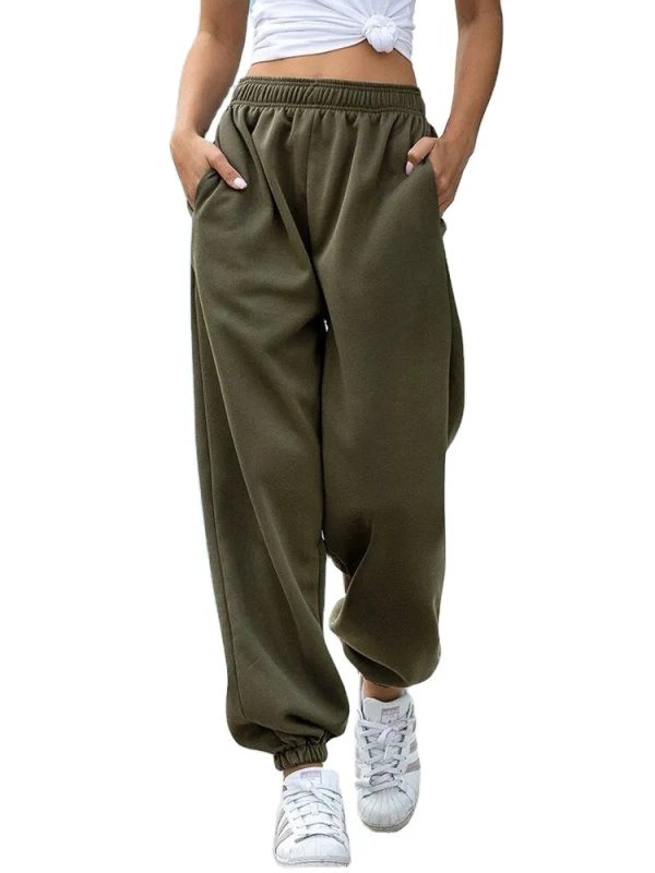 Wholesale Plain Cotton Harem Plazoo Women Pants Streetwear Cargo Loose oversize Trousers Sweat Women Elastic waist= - Image 2