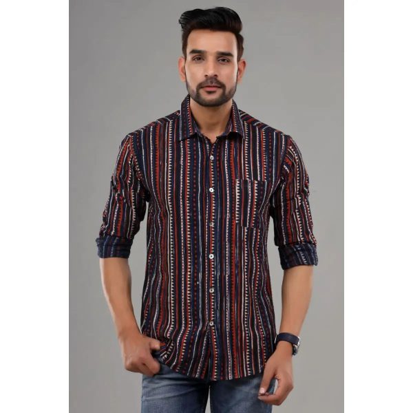 Beautiful Block Printed Cotton Casual Shirt For Men Wear Clothing, Floral Printed Autumn, Winter Wear Clothing For Men - Image 3