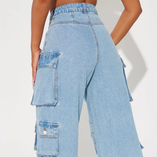 Custom Logo OEM Manufacturer Pocket High Waist Streetwear Baggy Denim Ladies Long Wide Cargo For Women Jeans Trousers - Image 5