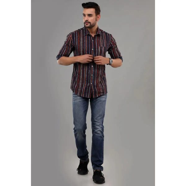Beautiful Block Printed Cotton Casual Shirt For Men Wear Clothing, Floral Printed Autumn, Winter Wear Clothing For Men - Image 2