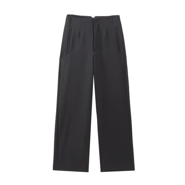 Women 2023 spring New Fashion Straight wide leg Comfortable Vintage High Waist Breathable Back Zipper Female Trousers - Image 5