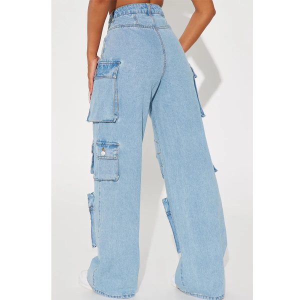 Custom Logo OEM Manufacturer Pocket High Waist Streetwear Baggy Denim Ladies Long Wide Cargo For Women Jeans Trousers - Image 6