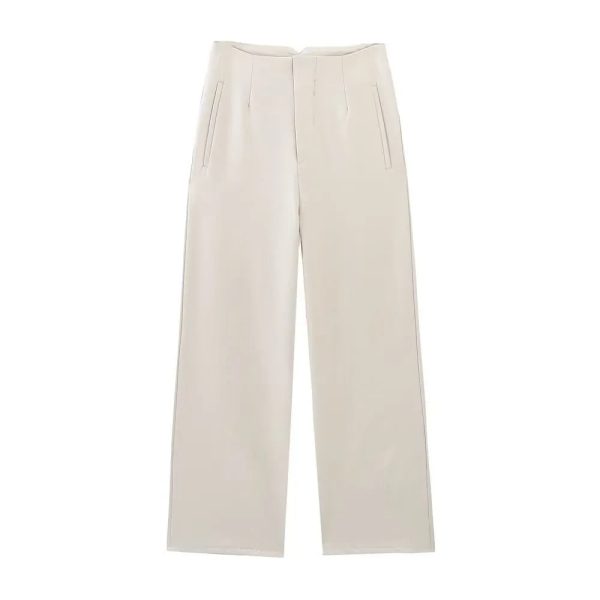 Women 2023 spring New Fashion Straight wide leg Comfortable Vintage High Waist Breathable Back Zipper Female Trousers - Image 2