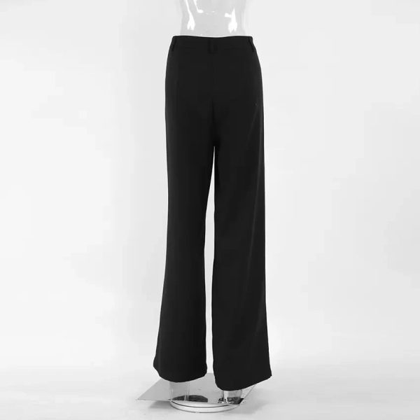 OOTN Autumn Solid Pockets Party Trousers Women 2023 Elegant Office Lady Pleated Long Fashion Black Straight - Image 5