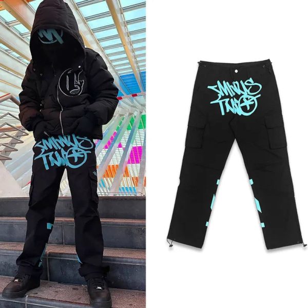 Custom Logo Unisex Streetwear Pockets Cargo High Waist Straight Joggers Men And Women Baggy - Image 4