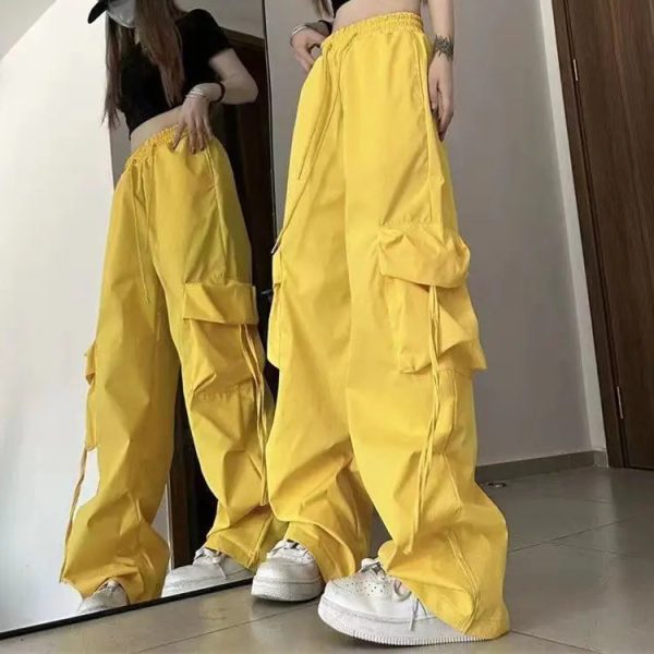 Plus Size Women's Beige Loose Cargo Pants Casual Baggy Wide Leg Sweatpants Hippie Joggers Trousers Drawstring Closure Hip Hop - Image 3