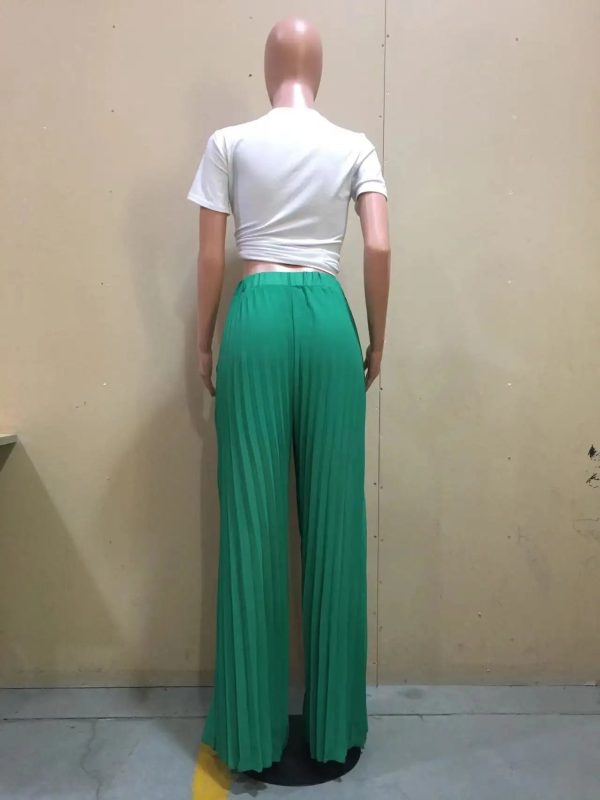 O4710 casual fashion solid loose summer pleated wide leg women - Image 6