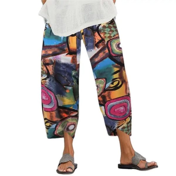 Fashion Women 2022 New Wide-leg Nine-point Pants Loose Casual Cotton and Linen Elastic Waist - Image 3