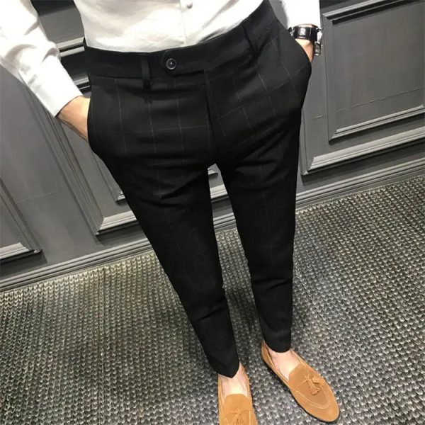 Soild Suit Check Pants Slim Fitness British Plaid Pants Dress Trousers Men's Casual Business - Image 6