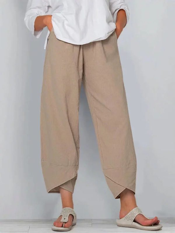 Fashion Women 2022 New Wide-leg Nine-point Pants Loose Casual Cotton and Linen Elastic Waist - Image 6