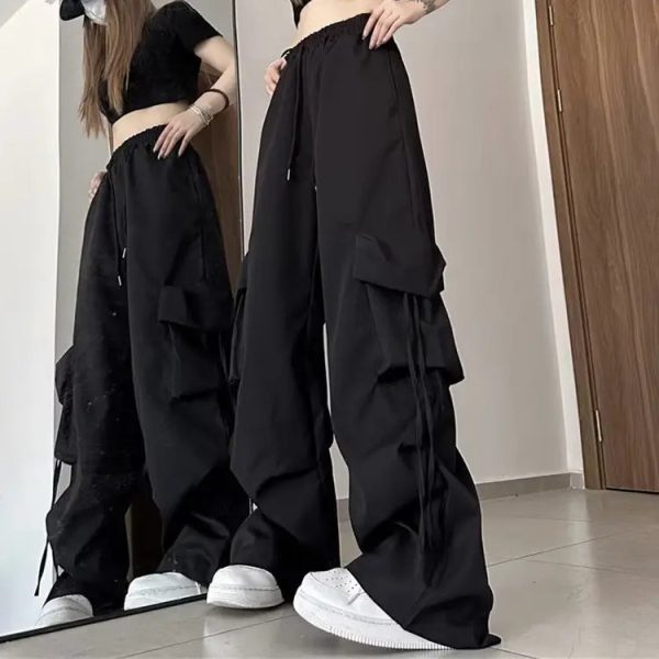 Plus Size Women's Beige Loose Cargo Pants Casual Baggy Wide Leg Sweatpants Hippie Joggers Trousers Drawstring Closure Hip Hop - Image 4