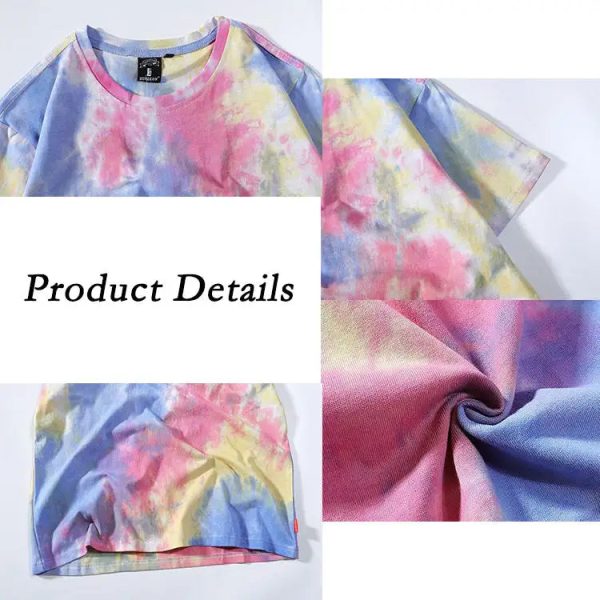 2023 ALLFLY factory Wholesale High Quality Tie Dye Short Sleeves Oversized Pima Cotton Black T- loose fit dazzling T- - Image 4