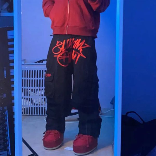 Custom Logo Unisex Streetwear Pockets Cargo High Waist Straight Joggers Men And Women Baggy - Image 3
