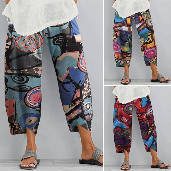 Fashion Women 2022 New Wide-leg Nine-point Pants Loose Casual Cotton and Linen Elastic Waist - Image 2