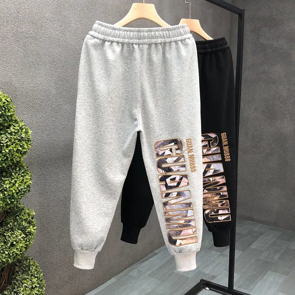 Custom logo stitching drawstring letters casual horn for men and women trousers flare Sweatpants - Image 2