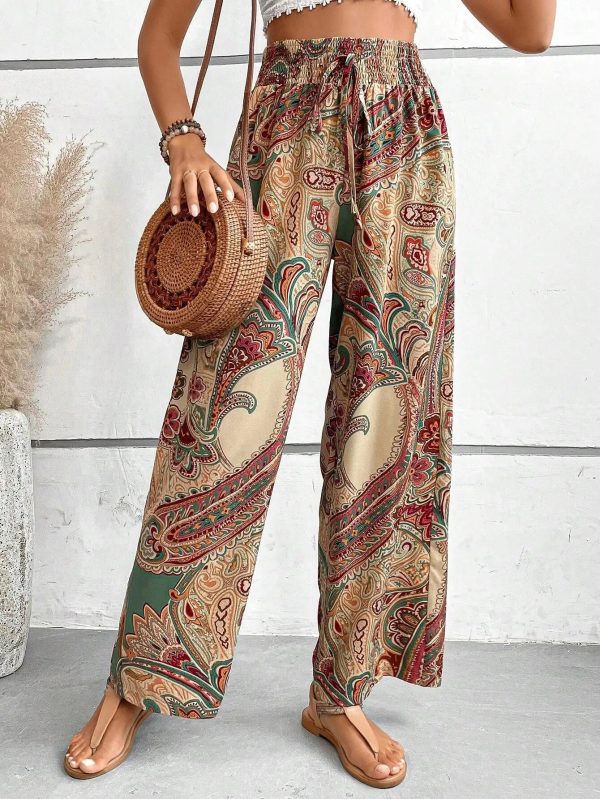 Loveda Hot Selling Women's Printed Trousers Designer Bohemia Wide-Leg Elasticated Palazzo - Image 2