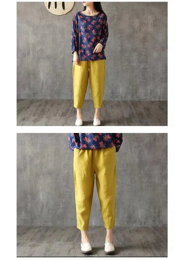 Hengxin Hot Sale New Large Size Women Solid Color Ankle-Length Loose Casual Cotton And Linen Trousers - Image 4