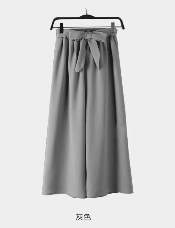 Y308038 Loose Wide Leg Pants Elastic Waist Tie Bow Slacks Wide Leg calf-length - Image 3