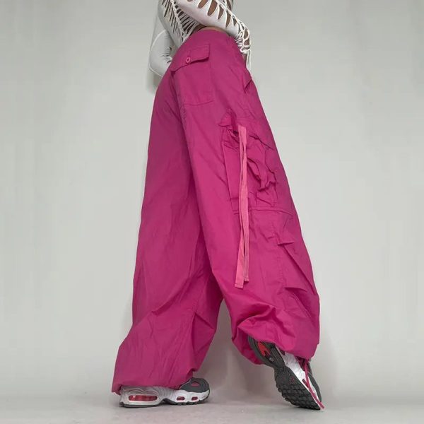Y2k Style Women Street Wear Low Draw Cord Waist Trousers Baggy Balloon Cargo Parachute Casual Women's - Image 2