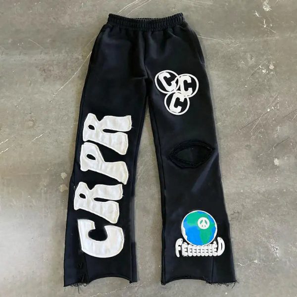 Streetwear Jean Pant Heavyweight Cotton Embroidery Applique Patches Baggy Stacked Sweatpants Vintage Custom Denim For Men - Image 5