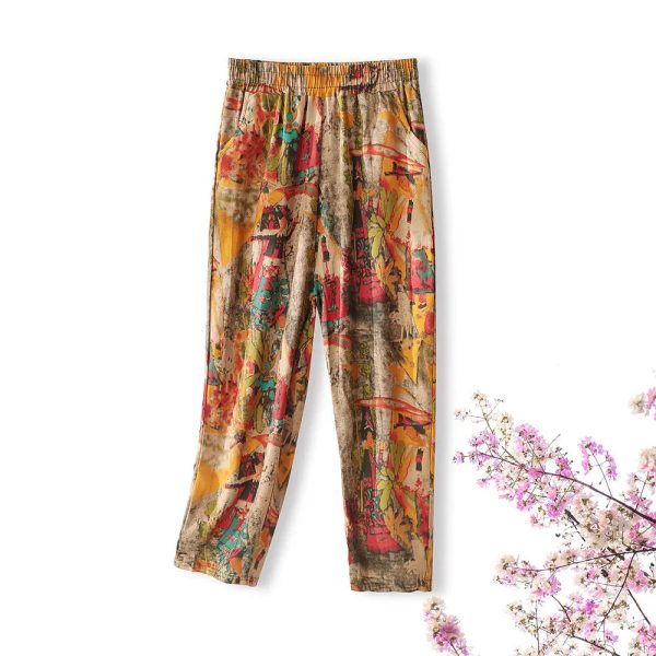 V638 Hot Selling High Waist Casual Plus Size Printed Womens Wide Harem - Image 4