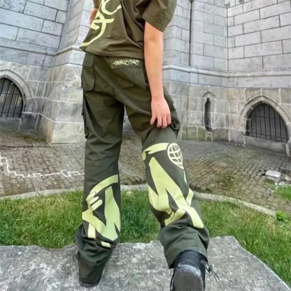 Custom Logo Unisex Streetwear Pockets Cargo High Waist Straight Joggers Men And Women Baggy - Image 5