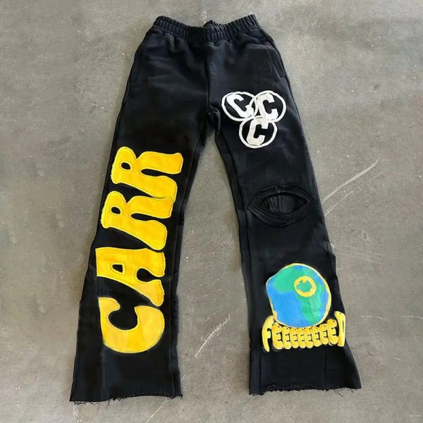 Streetwear Jean Pant Heavyweight Cotton Embroidery Applique Patches Baggy Stacked Sweatpants Vintage Custom Denim For Men - Image 2