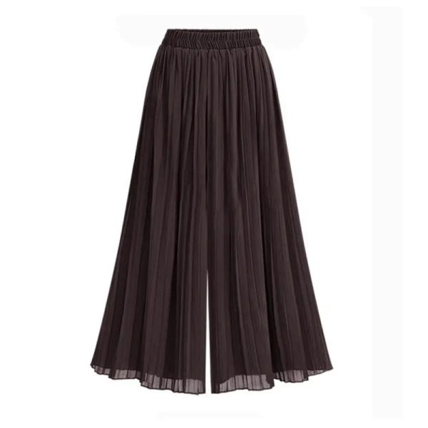 Women Chiffon Pleated Wide Leg Plus Size Pants Elastic Waist Loose Trousers Short Lining Summer Spring Casual Long Ninth - Image 4