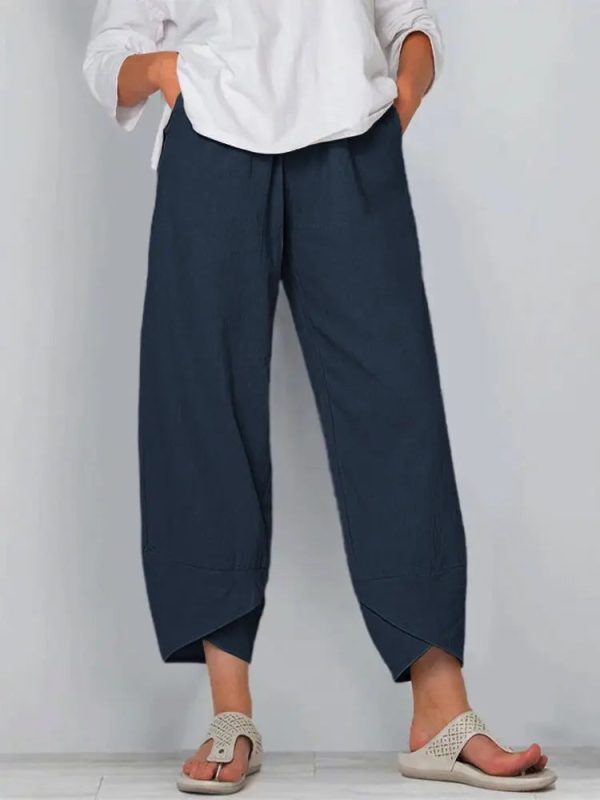Fashion Women 2022 New Wide-leg Nine-point Pants Loose Casual Cotton and Linen Elastic Waist - Image 4