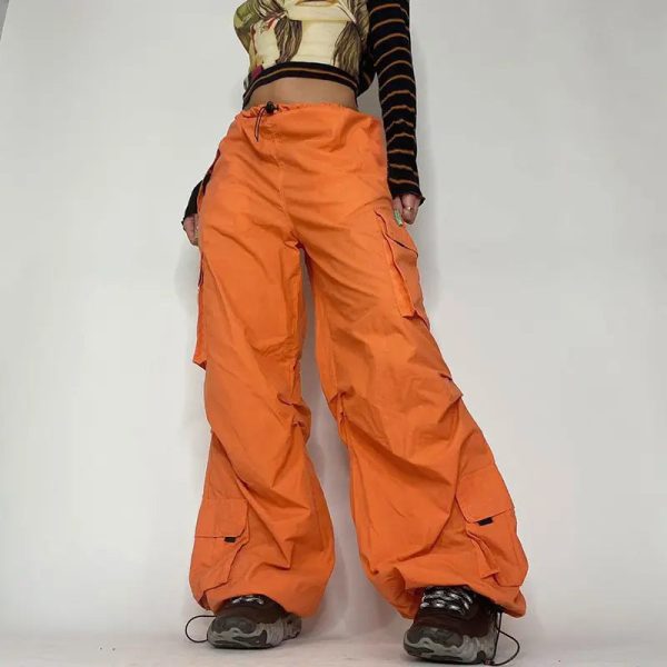 Y2k Style Women Street Wear Low Draw Cord Waist Trousers Baggy Balloon Cargo Parachute Casual Women's - Image 3