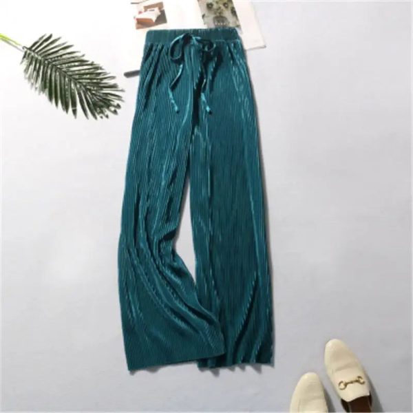 Summer Wide Leg Pants For Women Casual Elastic High Waist 2021 New Fashion Loose Long Pleated Trousers Femme R1816 - Image 3
