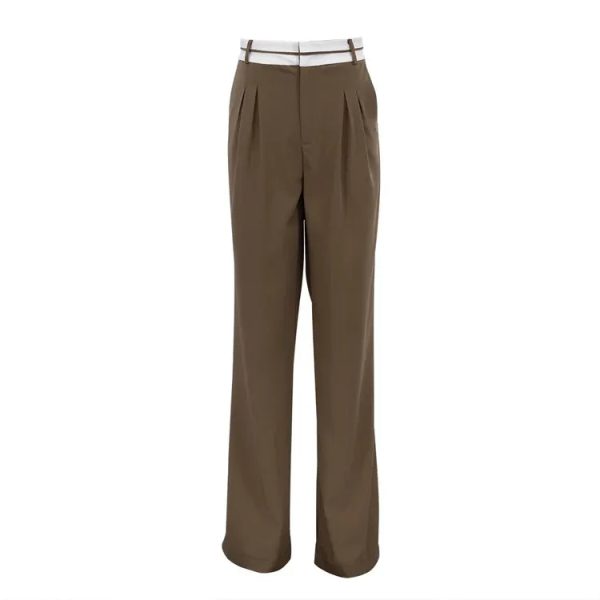 Trendy Female Clothes Patchwork Khaki Office High Waist Formal Casual Loose Palazzo Trousers Women - Image 4