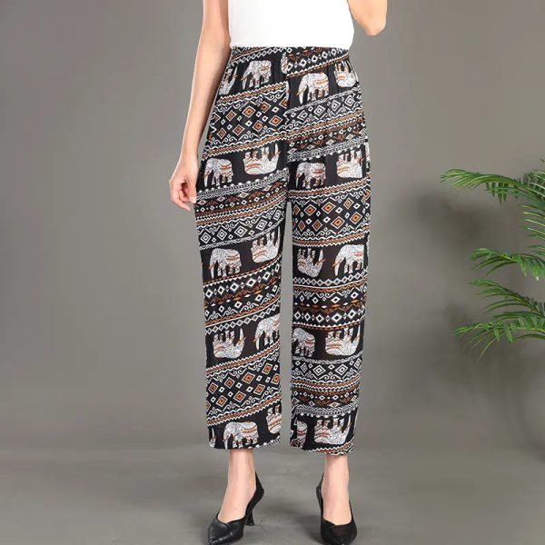 New Women Fashion Long Pants Spring Summer Ice Silk Loose Printed Trousers Elastic Waist Lady Wide Leg Casual - Image 4