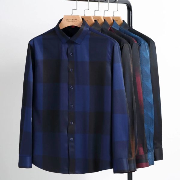 Factory Wholesale Spring New Men Plaid Long Sleeve Business Casual Anti Wrinkle Non-iron Men's - Image 3