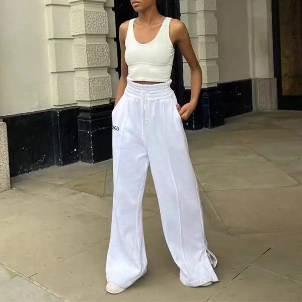2024 Custom logo High Waist Women Flared Pants Causal Loose Jogger Sweatpants For Women - Image 3