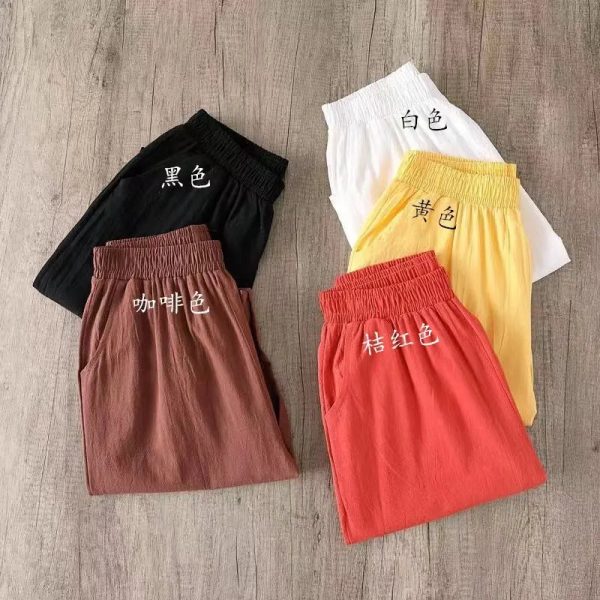 Hengxin Hot Sale New Large Size Women Solid Color Ankle-Length Loose Casual Cotton And Linen Trousers - Image 2