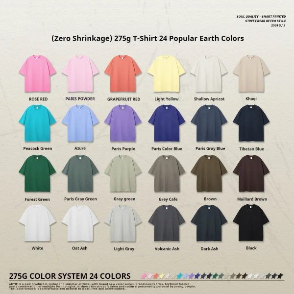 High Quality Classic 270 Gsm T Shirt Custom Boxy T 24 Popular Colors Fashion 100% Cotton T- - Image 3