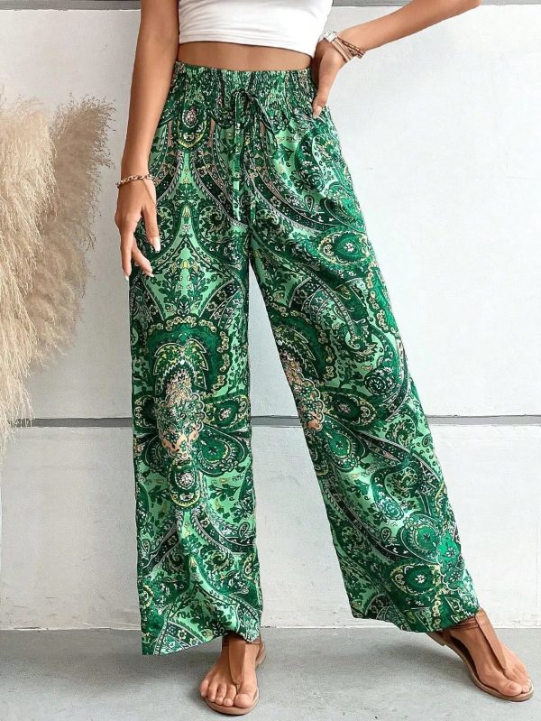 Loveda Hot Selling Women's Printed Trousers Designer Bohemia Wide-Leg Elasticated Palazzo - Image 4