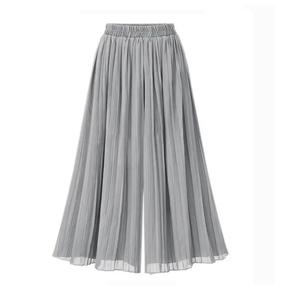 Women Chiffon Pleated Wide Leg Plus Size Pants Elastic Waist Loose Trousers Short Lining Summer Spring Casual Long Ninth - Image 3