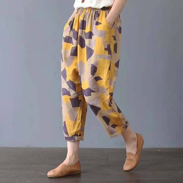 V638 Hot Selling High Waist Casual Plus Size Printed Womens Wide Harem - Image 3