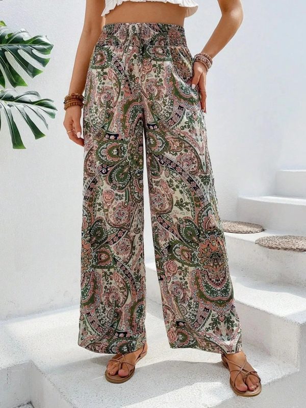 Loveda Hot Selling Women's Printed Trousers Designer Bohemia Wide-Leg Elasticated Palazzo - Image 6