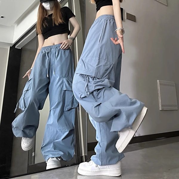 Plus Size Women's Beige Loose Cargo Pants Casual Baggy Wide Leg Sweatpants Hippie Joggers Trousers Drawstring Closure Hip Hop - Image 5