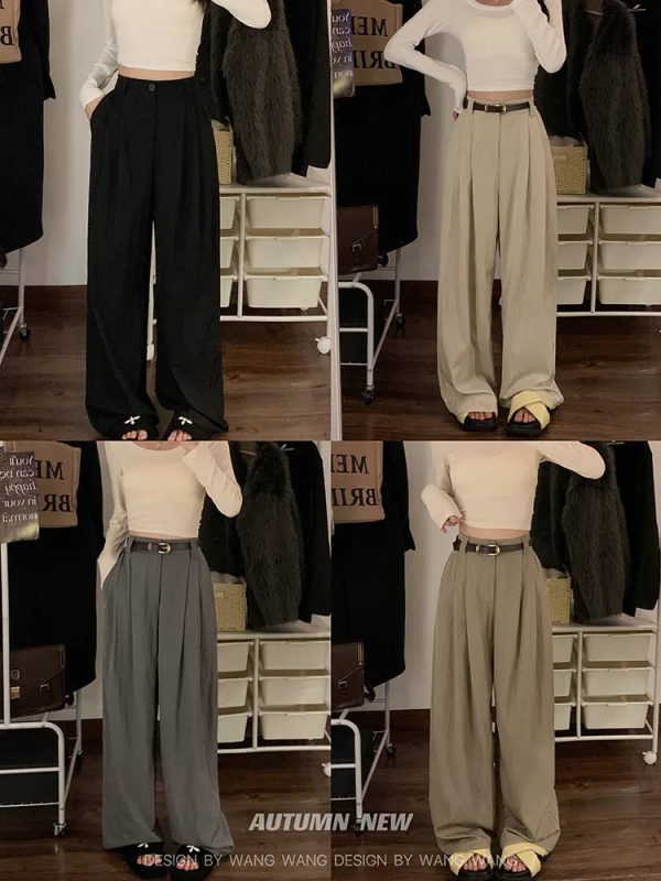 Korean design Fashion Wide Leg Pants for Women Work Business Casual High Waisted Dress Flowy Trousers Office - Image 2