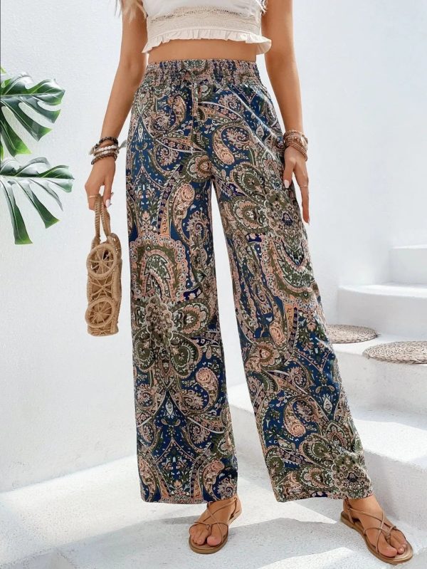 Loveda Hot Selling Women's Printed Trousers Designer Bohemia Wide-Leg Elasticated Palazzo - Image 3