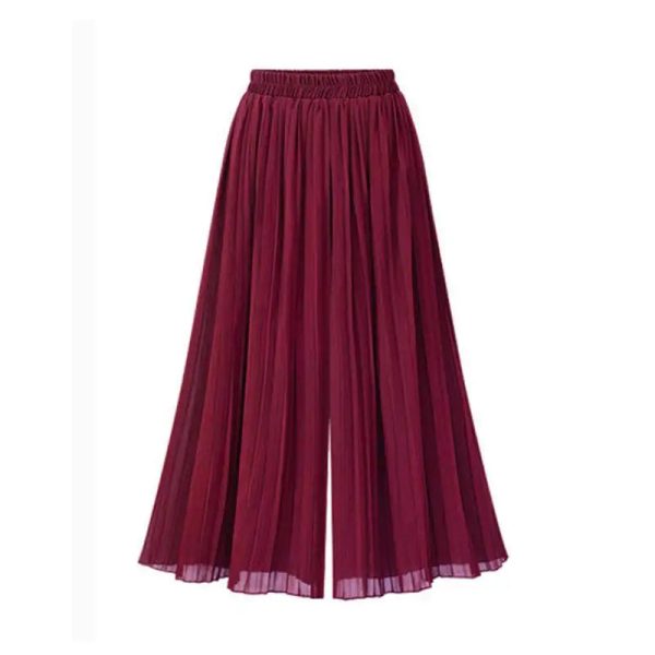 Women Chiffon Pleated Wide Leg Plus Size Pants Elastic Waist Loose Trousers Short Lining Summer Spring Casual Long Ninth - Image 2