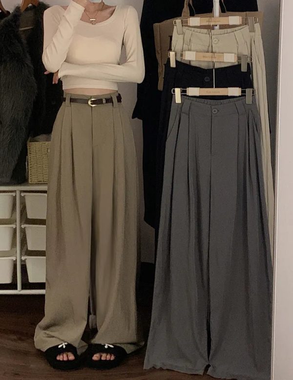 Korean design Fashion Wide Leg Pants for Women Work Business Casual High Waisted Dress Flowy Trousers Office - Image 3