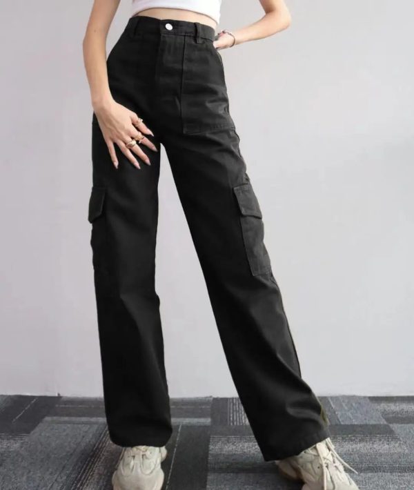 2024 New women's solid color all-matching casual mid-waist trousers wide leg cargo - Image 6