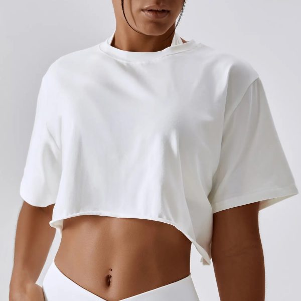 Custom Logo Women Gym Short Sleeve Dance Athletic Yoga Girls Workout Jogging Cotton Tee Loose Crop Top Crewneck T- - Image 6