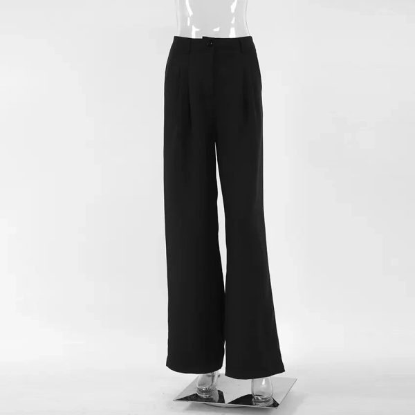 OOTN Autumn Solid Pockets Party Trousers Women 2023 Elegant Office Lady Pleated Long Fashion Black Straight - Image 4