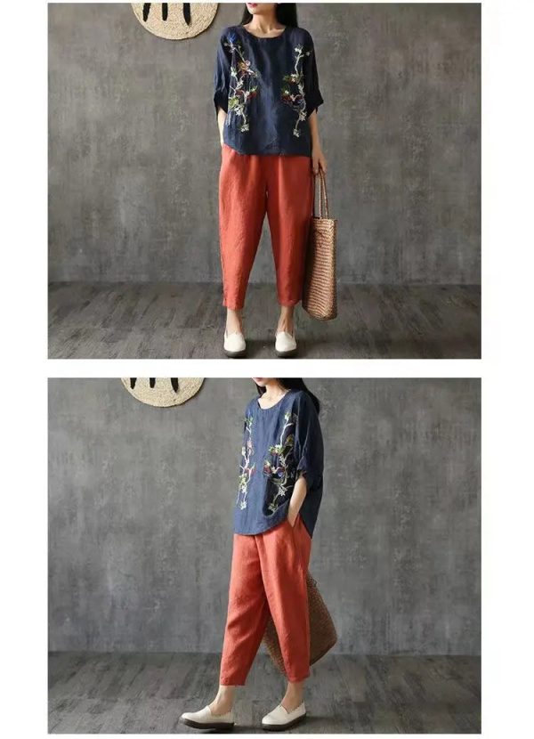 Hengxin Hot Sale New Large Size Women Solid Color Ankle-Length Loose Casual Cotton And Linen Trousers - Image 5